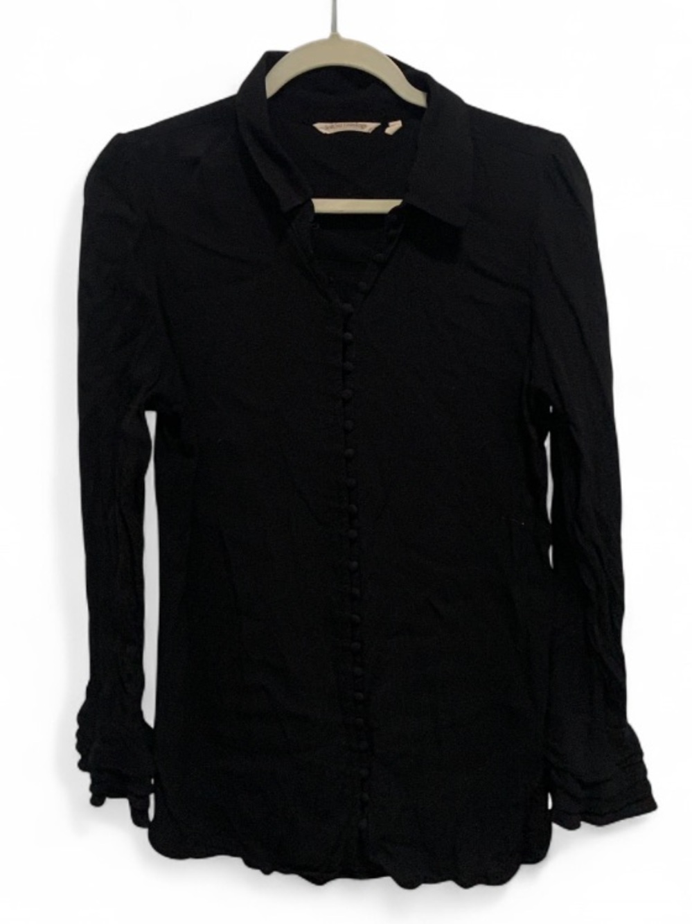 Soft Surroundings Black Button-Front Shirt with Ruffle Sleeve Cuffs